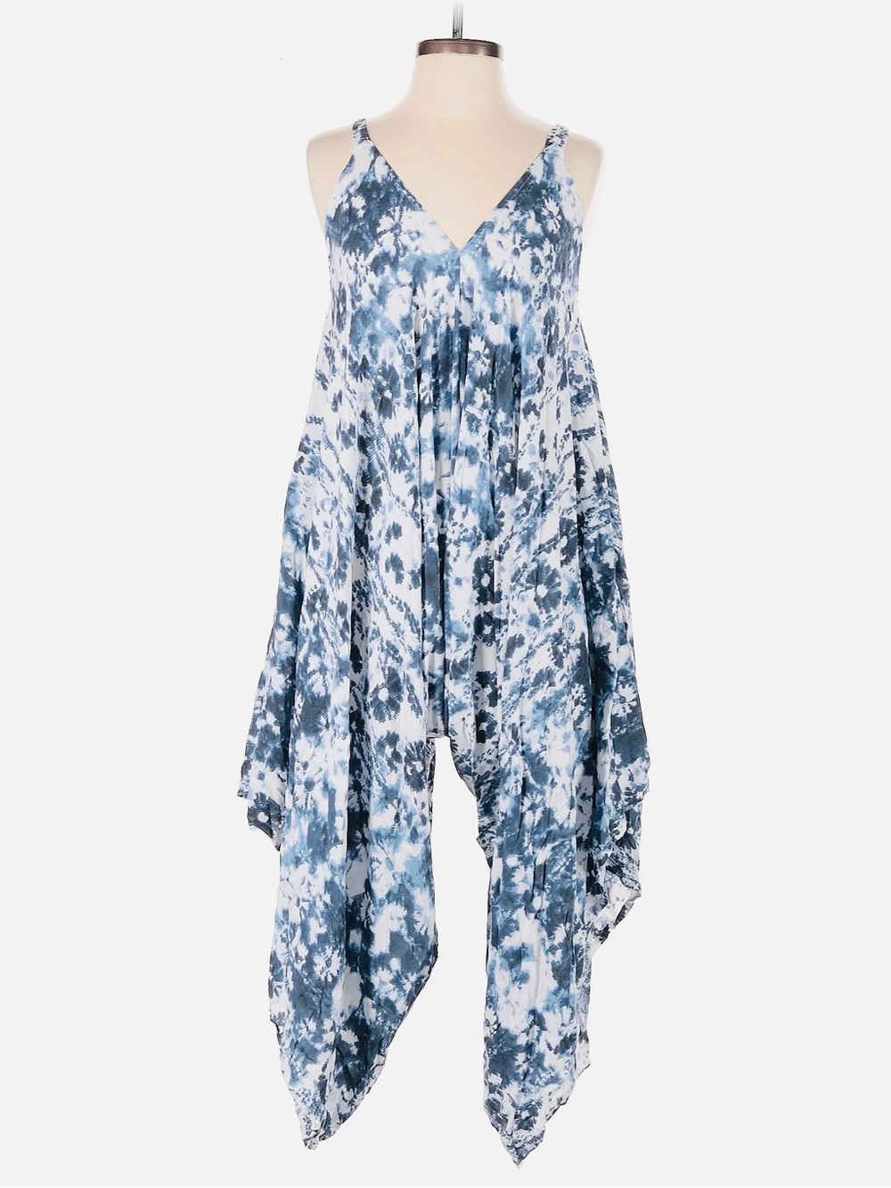 Japna Blue Tie-Dye Handkerchief-Hem Jumpsuit